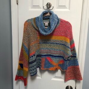Sincerely Jules Sunny Days Cropped Oversized Sweater size S Turtleneck Colorful